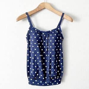 NWOT Lands’ End Blouson Tankini Swim Top UPF 50 Navy White Dot Women’s Size 22W